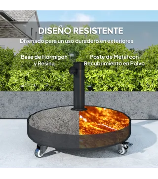 Base para Sombrilla Pesada de 25 kg con Ruedas para Sombrillas de hasta Ø3 m y Postes de 32-48 mm Ø52x42 cm Negro