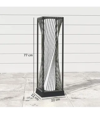 Lámpara de Jardín de Ratán Sintético con Luces LED Encendido y Apagado Automático Impermeable 22x22x77 cm Gris