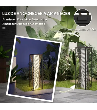 Lámpara de Jardín de Ratán Sintético con Luces LED Encendido y Apagado Automático Impermeable 22x22x77 cm Gris