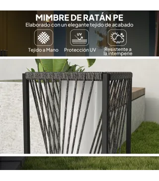 Lámpara de Jardín de Ratán Sintético con Luces LED Encendido y Apagado Automático Impermeable 22x22x77 cm Gris