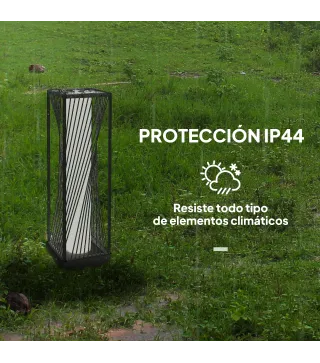 Lámpara de Jardín de Ratán Sintético con Luces LED Encendido y Apagado Automático Impermeable 22x22x77 cm Gris