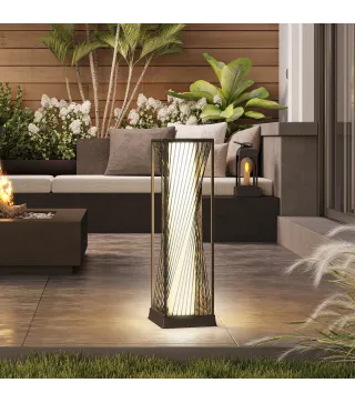 Lámpara de Jardín de Ratán Sintético con Luces LED Encendido y Apagado Automático Impermeable 22x22x77 cm Gris