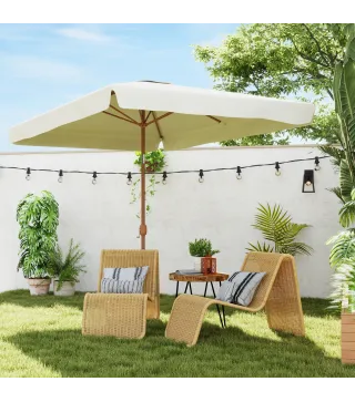 Sombrilla de Terraza Exterior 300x200x245 cm con Ángulo Ajustable Mástil de Aluminio Manivela y Protección UV 50+ Beige