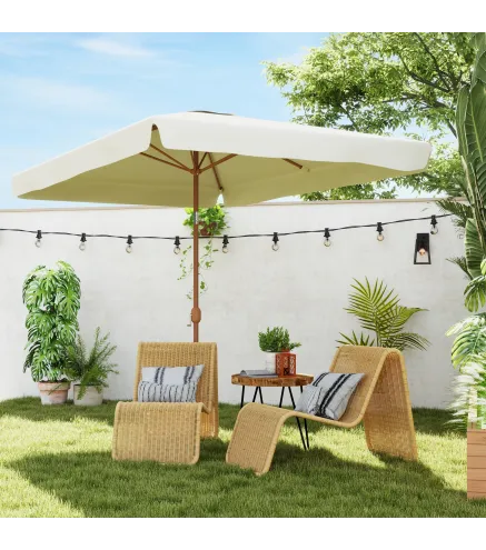 Sombrilla de Terraza Exterior 300x200x245 cm con Ángulo Ajustable Mástil de Aluminio Manivela y Protección UV 50+ Beige