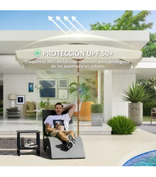 Sombrilla de Terraza Exterior 300x200x235 cm con Ángulo Ajustable Mástil de Aluminio Manivela y Protección UV 50+ Beige