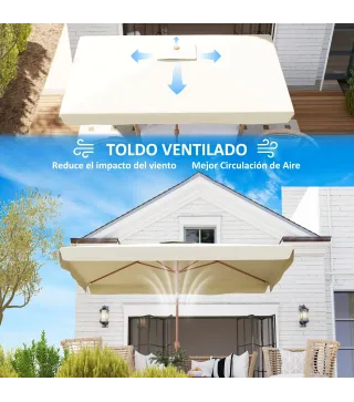Sombrilla de Terraza Exterior 300x200x235 cm con Ángulo Ajustable Mástil de Aluminio Manivela y Protección UV 50+ Beige