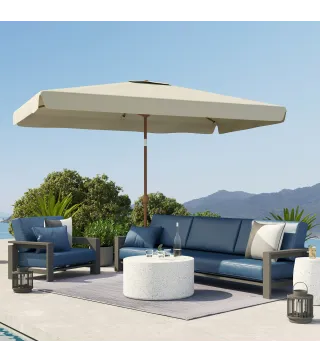 Sombrilla de Terraza Exterior 300x200x235 cm con Ángulo Ajustable Mástil de Aluminio Manivela y Protección UV 50+ Beige