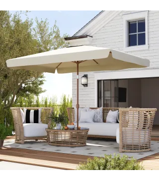 Sombrilla de Terraza Exterior 300x200x235 cm con Ángulo Ajustable Mástil de Aluminio Manivela y Protección UV 50+ Beige