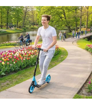 Patinete Plegable para Adultos y Niños de +14 Años Scooter con Manillar Ajustable 91,5x36,5x91-104 cm Azul