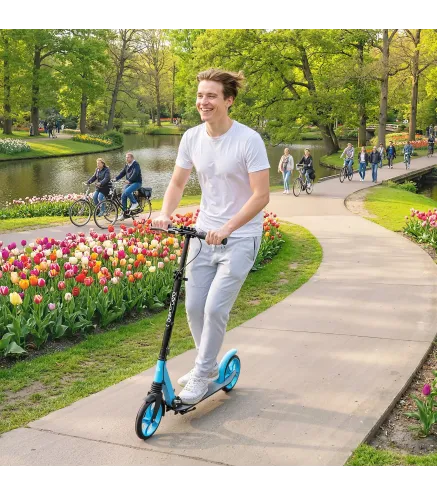 Patinete Plegable para Adultos y Niños de +14 Años Scooter con Manillar Ajustable 91,5x36,5x91-104 cm Azul