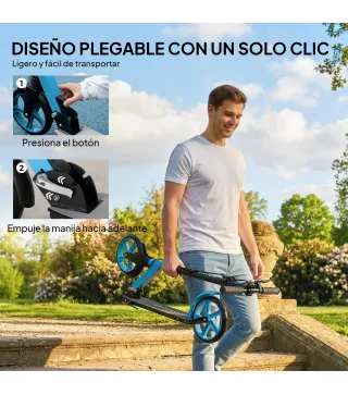 Patinete Plegable para Adultos y Niños de +14 Años Scooter con Manillar Ajustable 91,5x36,5x91-104 cm Azul