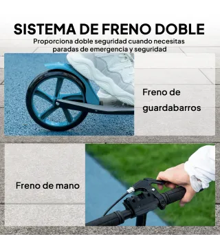 Patinete Plegable para Adultos y Niños de +14 Años Scooter con Manillar Ajustable 91,5x36,5x91-104 cm Azul