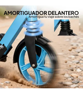 Patinete Plegable para Adultos y Niños de +14 Años Scooter con Manillar Ajustable 91,5x36,5x91-104 cm Azul