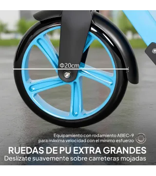 Patinete Plegable para Adultos y Niños de +14 Años Scooter con Manillar Ajustable 91,5x36,5x91-104 cm Azul