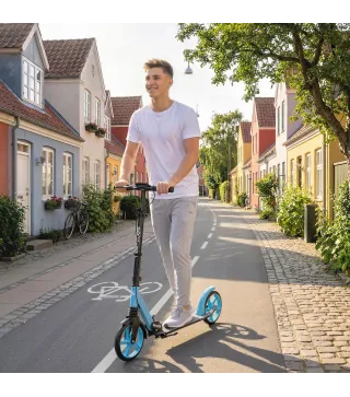 Patinete Plegable para Adultos y Niños de +14 Años Scooter con Manillar Ajustable 91,5x36,5x91-104 cm Azul