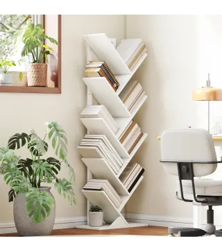 Estantería en Forma de Árbol con 9 Estantes y Sistema Antivuelco para Salón Dormitorio 50x24x136 cm Blanco