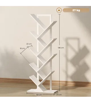 Estantería en Forma de Árbol con 9 Estantes y Sistema Antivuelco para Salón Dormitorio 50x24x136 cm Blanco