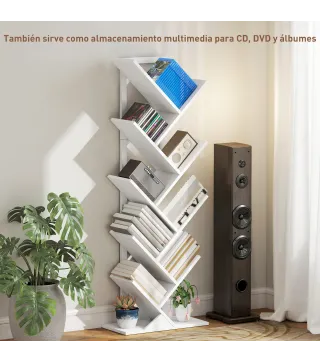 Estantería en Forma de Árbol con 9 Estantes y Sistema Antivuelco para Salón Dormitorio 50x24x136 cm Blanco