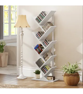 Estantería en Forma de Árbol con 9 Estantes y Sistema Antivuelco para Salón Dormitorio 50x24x136 cm Blanco