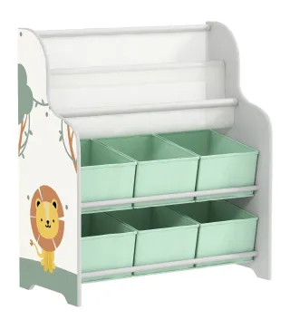 Estantería Infantil para Juguetes con 6 Cajas Extraíbles de Tela no Tejida y 2 Estantes para Guardería 63x30x71 cm Verde