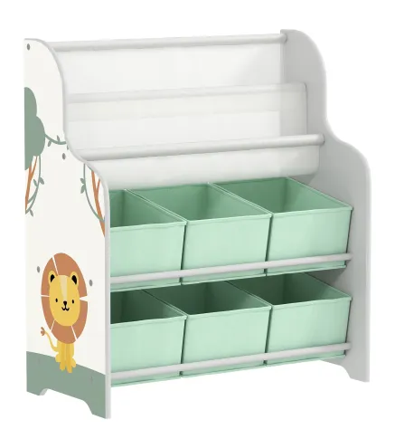 Estantería Infantil para Juguetes con 6 Cajas Extraíbles de Tela no Tejida y 2 Estantes para Guardería 63x30x71 cm Verde