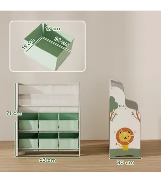 Estantería Infantil para Juguetes con 6 Cajas Extraíbles de Tela no Tejida y 2 Estantes para Guardería 63x30x71 cm Verde