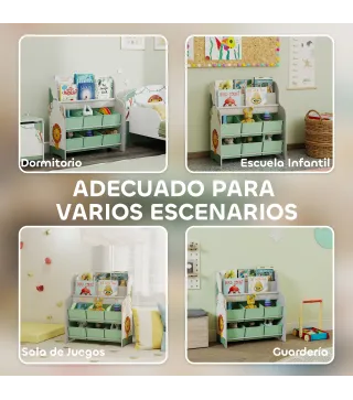 Estantería Infantil para Juguetes con 6 Cajas Extraíbles de Tela no Tejida y 2 Estantes para Guardería 63x30x71 cm Verde