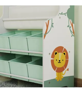 Estantería Infantil para Juguetes con 6 Cajas Extraíbles de Tela no Tejida y 2 Estantes para Guardería 63x30x71 cm Verde