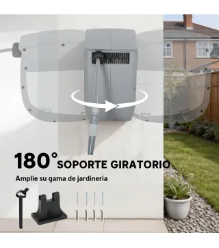 Carrete de Manguera Retráctil 10+1 m con Boquilla de 2 Modos Bloqueo Automático y Retracción Controlada Soporte Gris