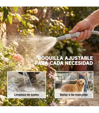 Carrete de Manguera Retráctil 10+1 m con Boquilla de 2 Modos Bloqueo Automático y Retracción Controlada Soporte Gris