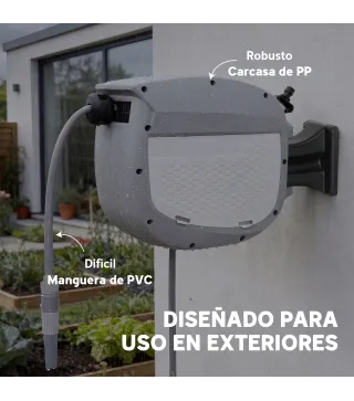 Carrete de Manguera Retráctil 10+1 m con Boquilla de 2 Modos Bloqueo Automático y Retracción Controlada Soporte Gris