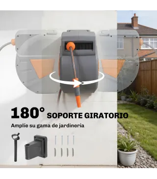 Carrete de Manguera Retráctil 20+1,6 m con Boquilla de 2 Modos Bloqueo Automático Retracción Controlada Soporte Naranja