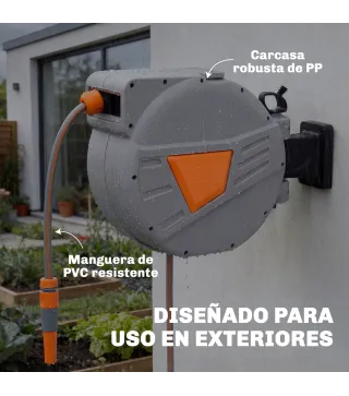 Carrete de Manguera Retráctil 20+1,6 m con Boquilla de 2 Modos Bloqueo Automático Retracción Controlada Soporte Naranja