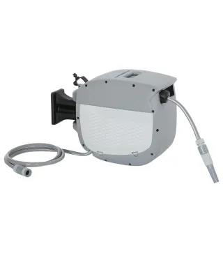 Carrete de Manguera Retráctil 20+1,9 m con Boquilla de 2 Modos Bloqueo Automático y Retracción Controlada Soporte Gris