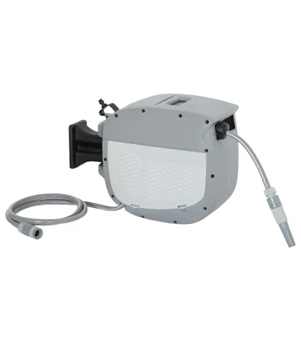 Carrete de Manguera Retráctil 20+1,9 m con Boquilla de 2 Modos Bloqueo Automático y Retracción Controlada Soporte Gris