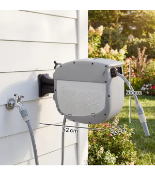 Carrete de Manguera Retráctil 20+1,9 m con Boquilla de 2 Modos Bloqueo Automático y Retracción Controlada Soporte Gris