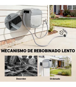 Carrete de Manguera Retráctil 20+1,9 m con Boquilla de 2 Modos Bloqueo Automático y Retracción Controlada Soporte Gris