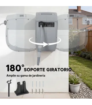 Carrete de Manguera Retráctil 20+1,9 m con Boquilla de 2 Modos Bloqueo Automático y Retracción Controlada Soporte Gris
