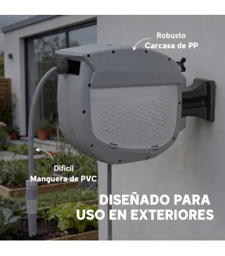Carrete de Manguera Retráctil 20+1,9 m con Boquilla de 2 Modos Bloqueo Automático y Retracción Controlada Soporte Gris