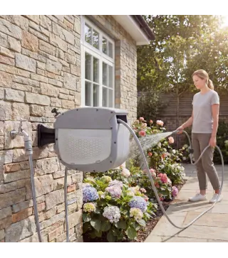 Carrete de Manguera Retráctil 20+1,9 m con Boquilla de 2 Modos Bloqueo Automático y Retracción Controlada Soporte Gris