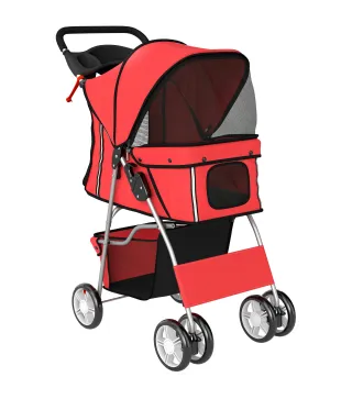 Carrito para Perros Pequeños con Cesta de Almacenaje Portavasos Ruedas y Cojín Lavable 77x44x102 cm Rojo
