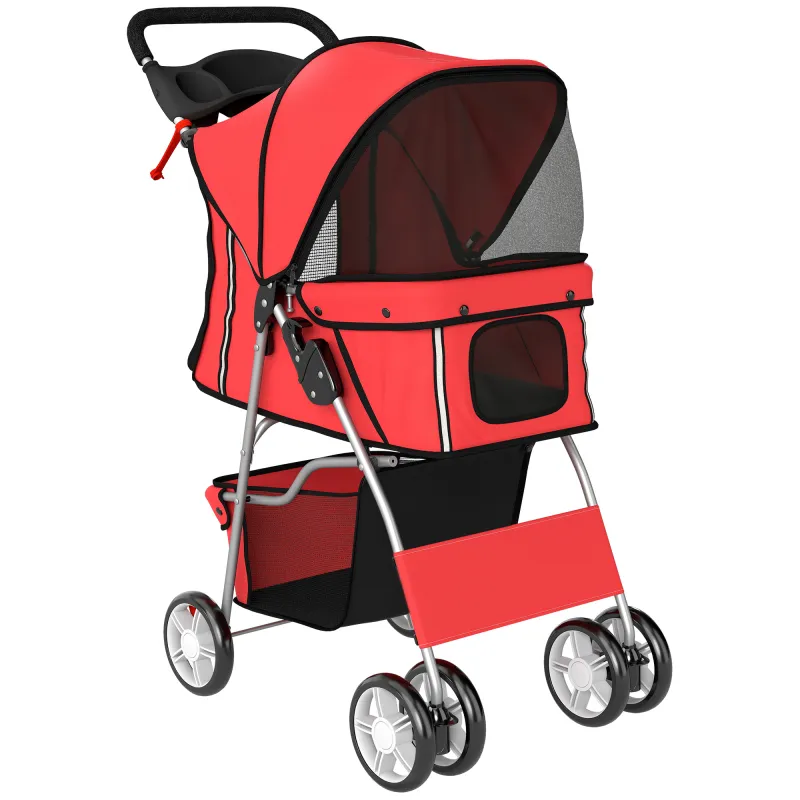 Carrito para Perros Pequeños con Cesta de Almacenaje Portavasos Ruedas y Cojín Lavable 77x44x102 cm Rojo