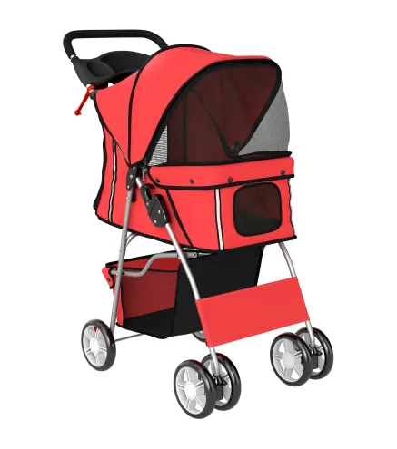 Carrito para Perros Pequeños con Cesta de Almacenaje Portavasos Ruedas y Cojín Lavable 77x44x102 cm Rojo