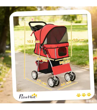 Carrito para Perros Pequeños con Cesta de Almacenaje Portavasos Ruedas y Cojín Lavable 77x44x102 cm Rojo