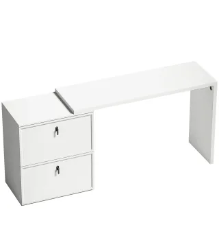 Escritorio Reversible en Forma de L con 2 Cajones Archivadores Diseño Moderno para Espacios Pequeños Oficina Blanco