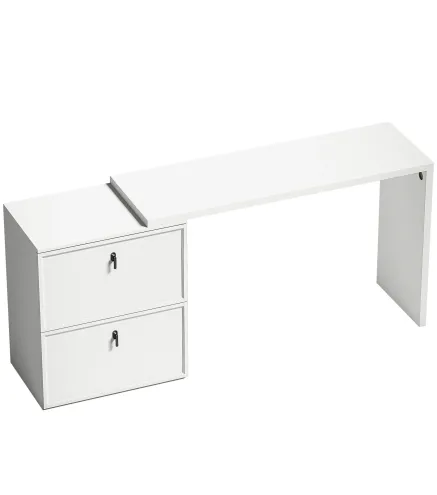Escritorio Reversible en Forma de L con 2 Cajones Archivadores Diseño Moderno para Espacios Pequeños Oficina Blanco