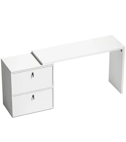 Escritorio Reversible en Forma de L con 2 Cajones Archivadores Diseño Moderno para Espacios Pequeños Oficina Blanco