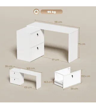 Escritorio Reversible en Forma de L con 2 Cajones Archivadores Diseño Moderno para Espacios Pequeños Oficina Blanco