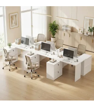 Escritorio Reversible en Forma de L con 2 Cajones Archivadores Diseño Moderno para Espacios Pequeños Oficina Blanco