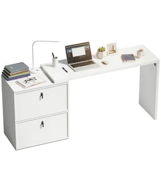 Escritorio Reversible en Forma de L con 2 Cajones Archivadores Diseño Moderno para Espacios Pequeños Oficina Blanco